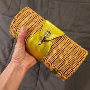 Kate Spade Clutch - Wicker and Golden Leather with Gold toned accents